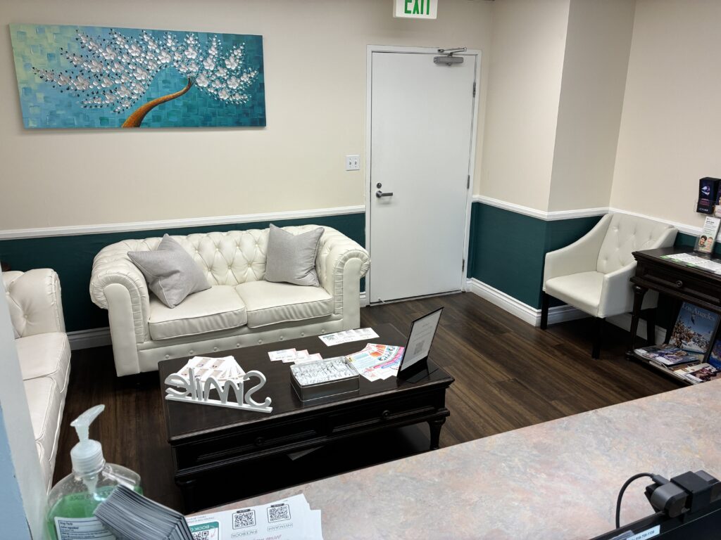 The calm, comfortable waiting room at Encino Gentle Dental, where sedation patients relax before their appointment